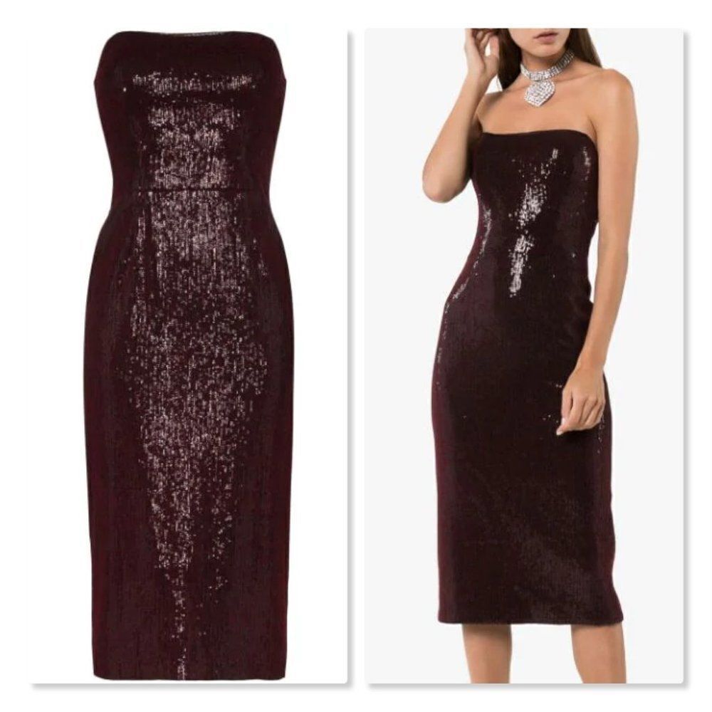 Haney Martina Strapless Sequin Midi Dress in Burgundy - NEW